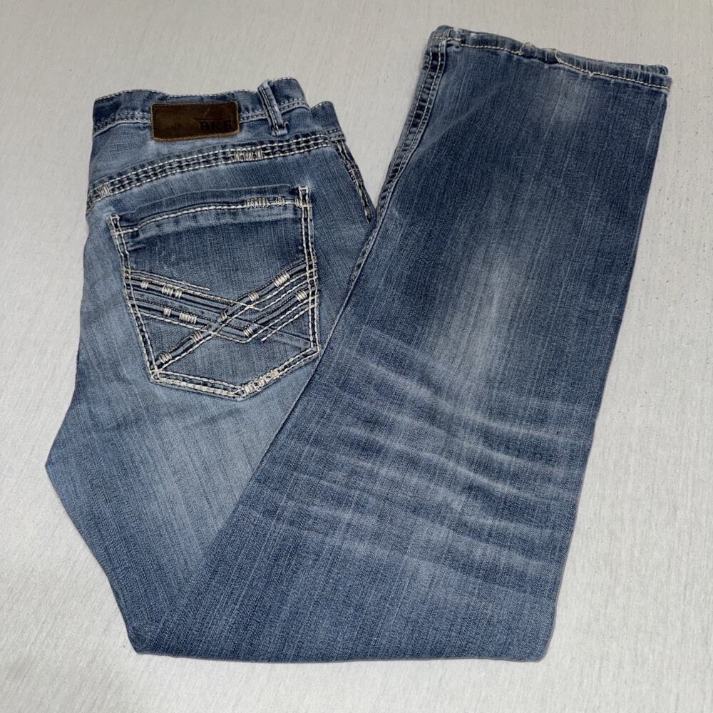 BKE Jake Bootleg Jeans Mens 32R Blue Medium Wash Distressed Denim 32x30